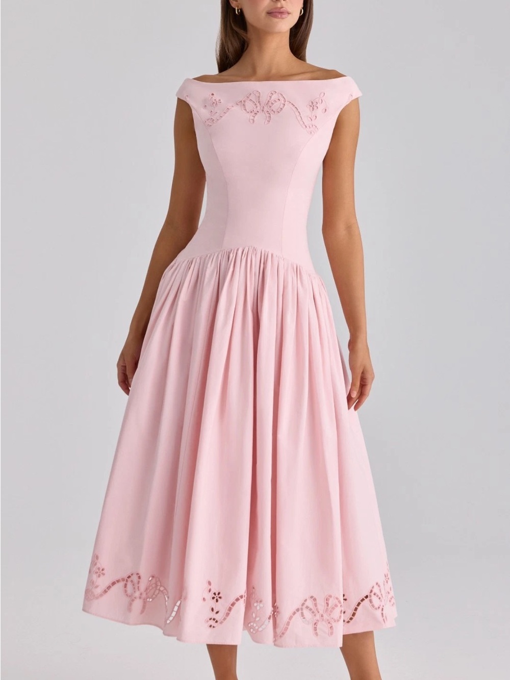 House of CB Lauren pink cotton broderie anglaise boat neck Dress